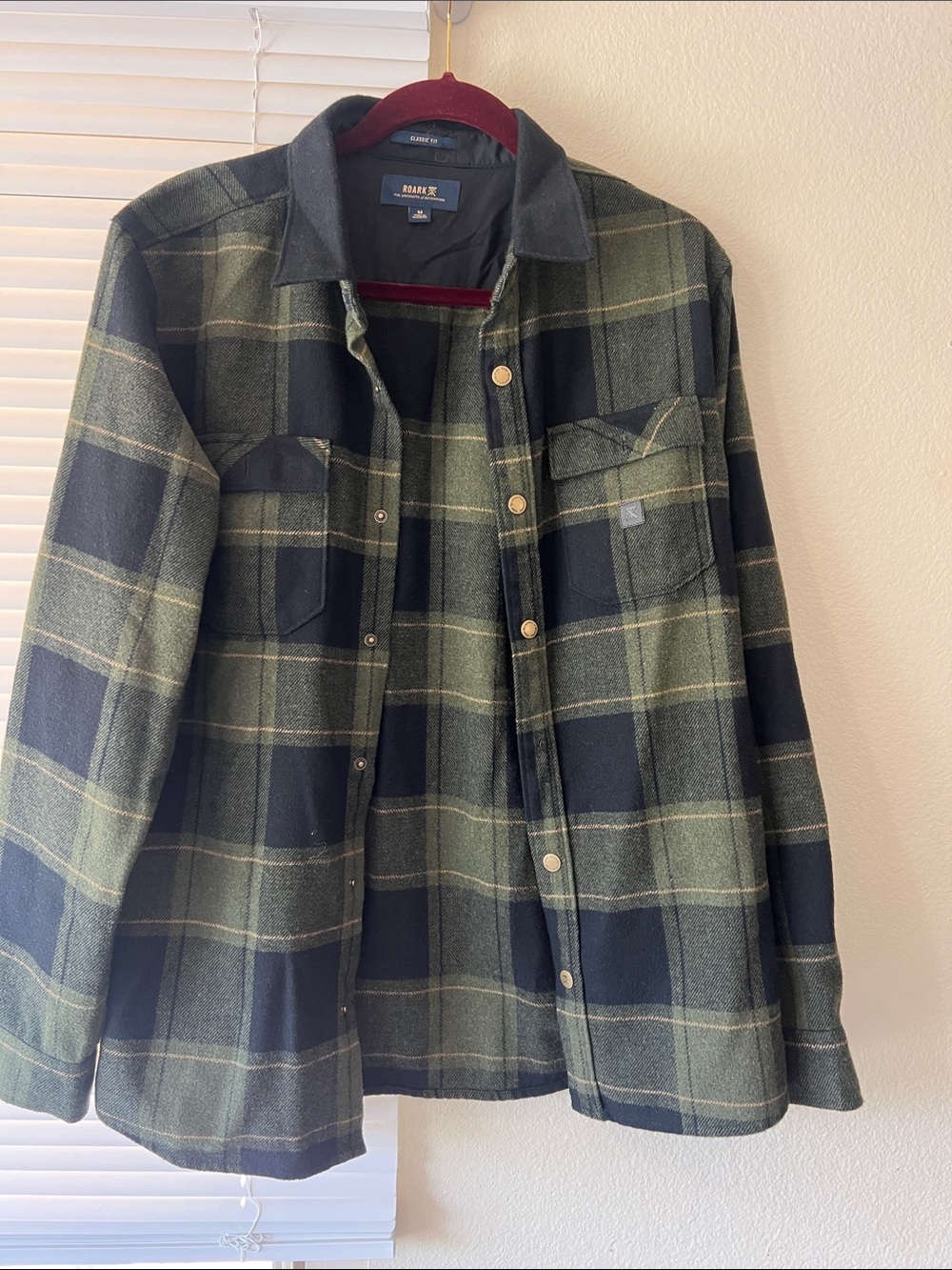 Roark Olive Green & Black Plaid Snap-Front Shacket